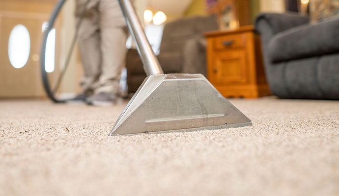 Professional cleaning carpet with equipment.