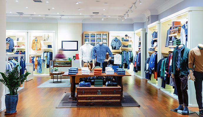 Clean wood flooring in retail clothing store
