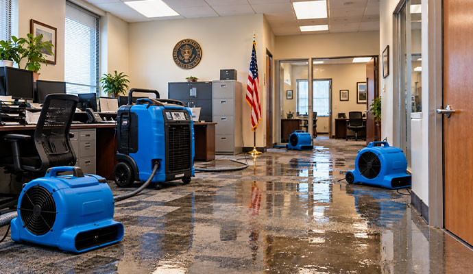 Commercial air movers in a flooded government office
