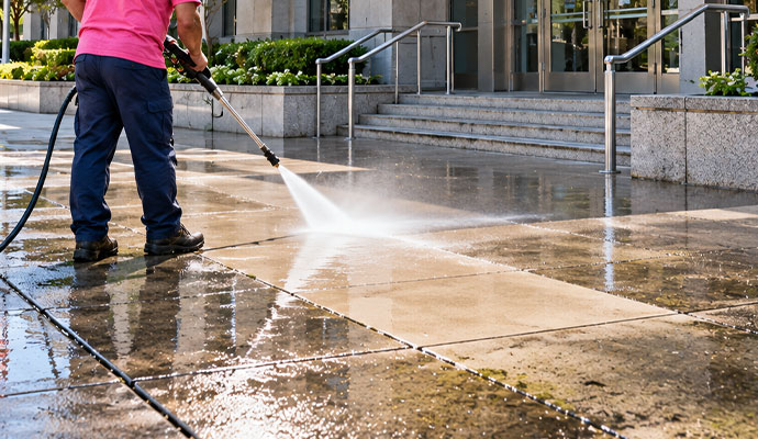 Expert cleaning walkway with pressure washing