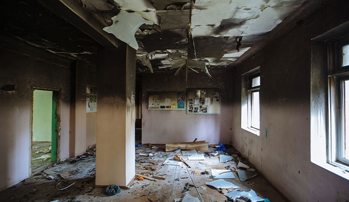Fire damaged classroom