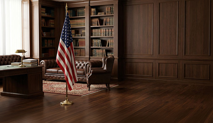 Government office with polished wood flooring