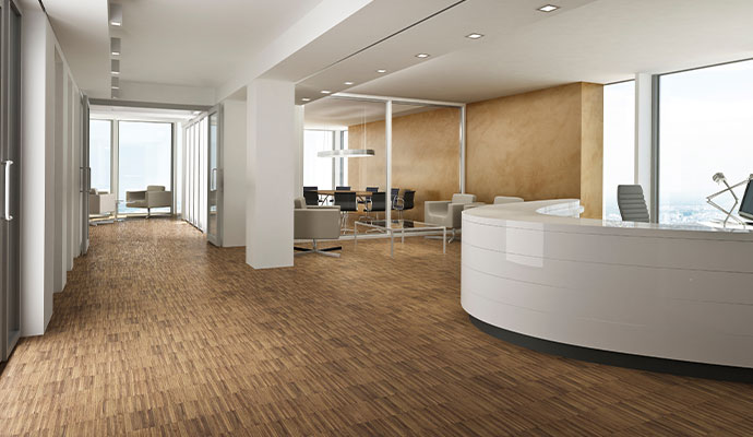 Modern office with clean floors and reception desk