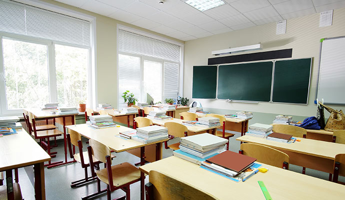 Neat and clean furniture in a school room