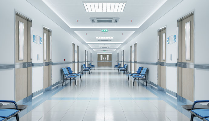 Neat and clean hallway interior in a hospital