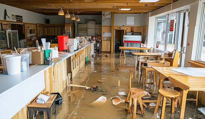 Water damaged restaurant area