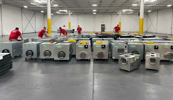 Industrial air movers in warehouse