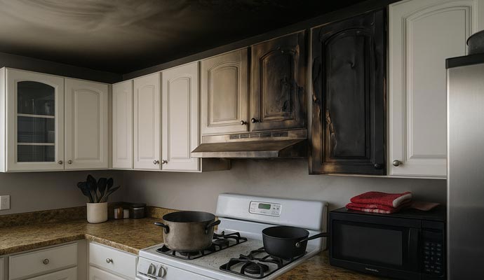 Kitchen cabinet fire smoke damage