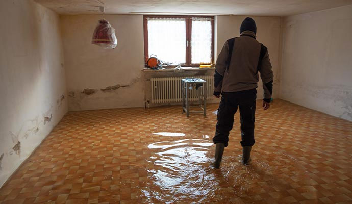 Flood damaged room.