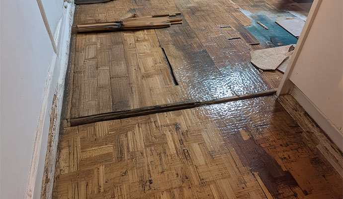 Wooden floor damaged by water