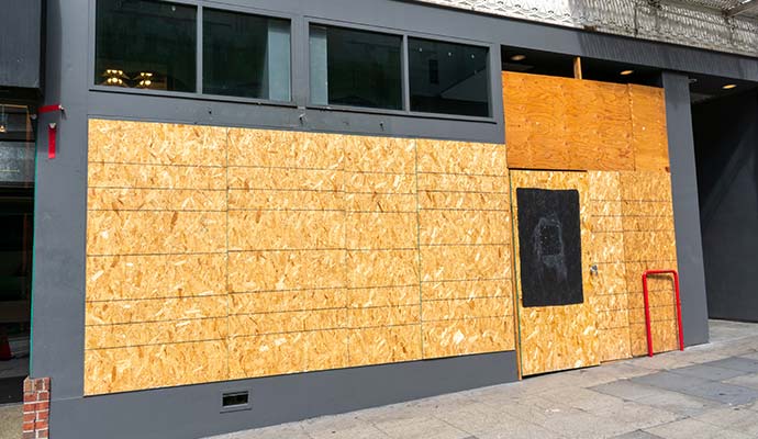 Boarded up commercial building