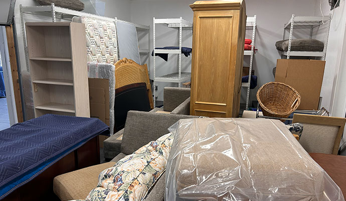 Furniture and household items in contents pack out storage