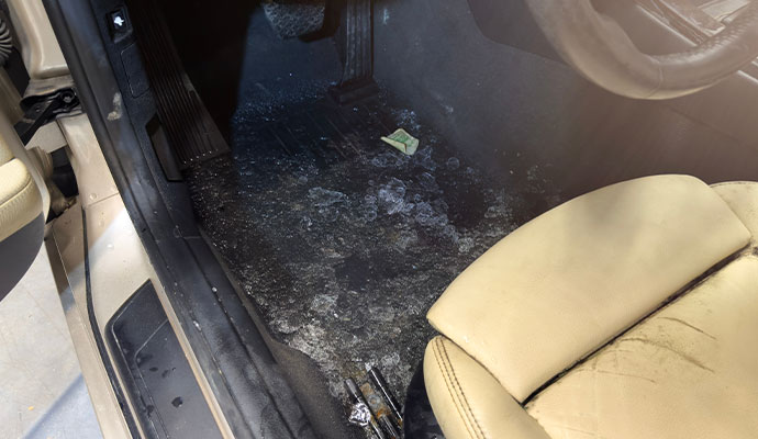 Mold growth on the footwell carpet of a car
