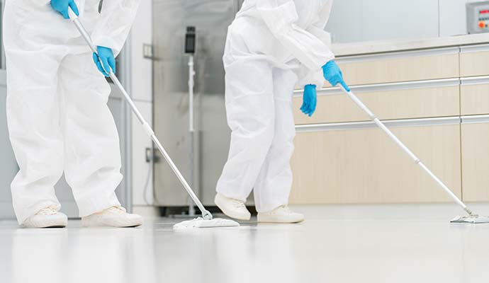 Two experts cleaning the floor