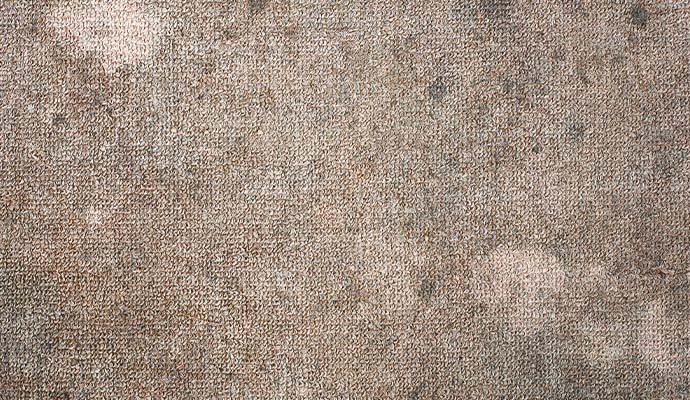Close-up of a stained and soiled textured carpet surface