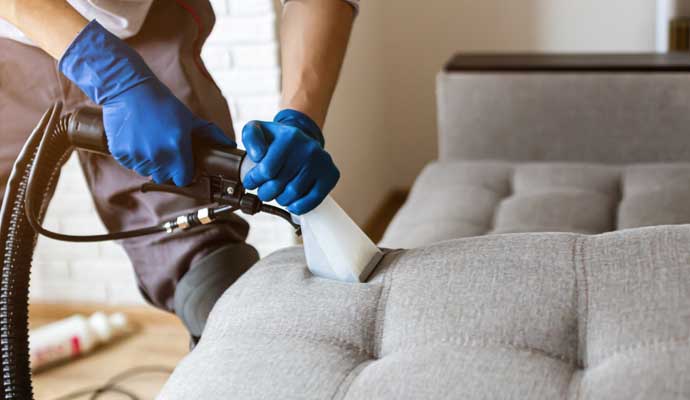 Upholstery cleaning service using vacuum cleaner