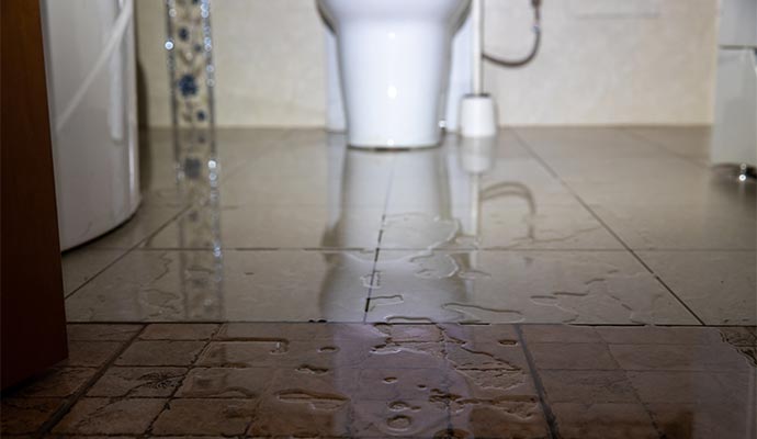 Water-damaged bathroom floor