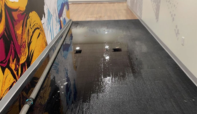 Floor water damage from broken water pipe